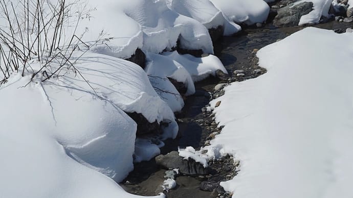 ★３月の白馬大橋の上から寒々しい松川の流れ　2024