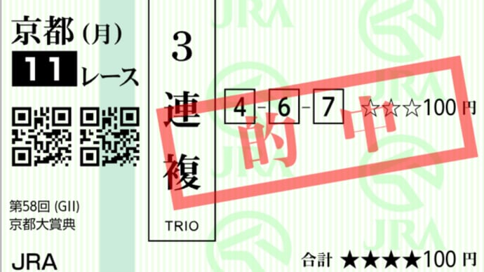 【三連複的中】 第58回 京都大賞典 G2