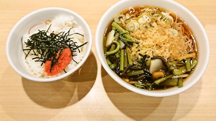 いろり庵きらく(東松戸店)で朝食セット(明太子ご飯)+山菜(2019年11月19日)