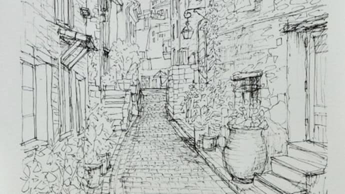 南フランス「トゥーレット・シュル・ルー」のペン描きの下絵です！