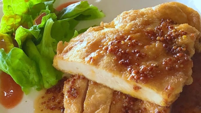 2月24日の日替り定食(650)は、チキンピカタ、メープルマスタードソース です。
