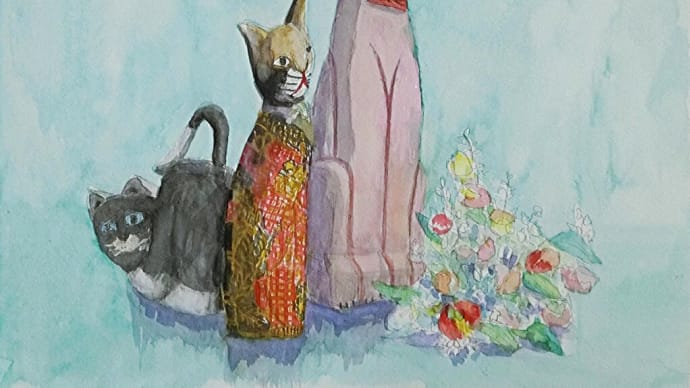 今日の絵は「猫の置物」です!
