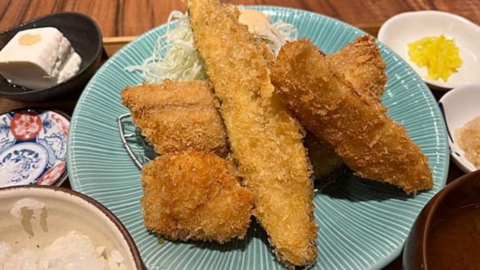 人気アジフライ専門店「タジマモリ」の超☆アジフライ定食+タケノコ&長ナス&ホタテフライ!