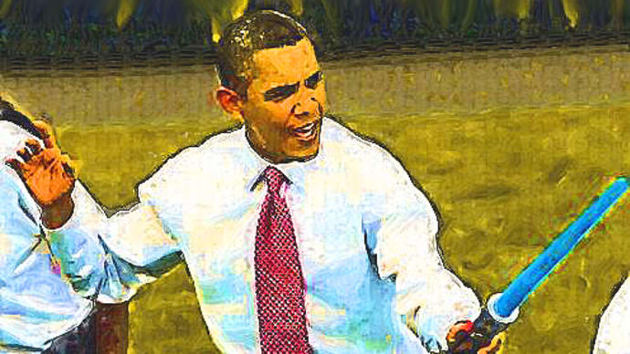 200909オバマ大統領「俺はジェダイの騎士だ！」ライトセーバーを振り回す