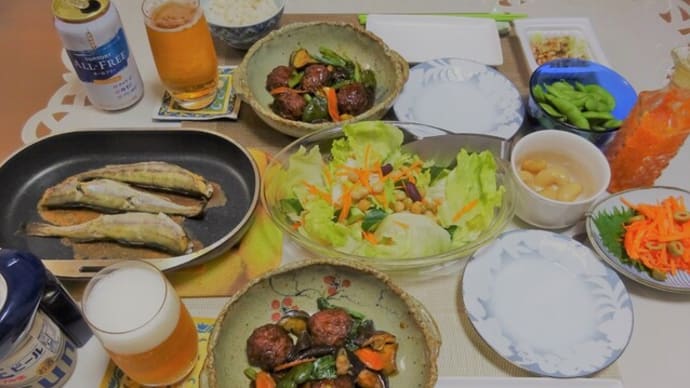 米久肉団子黒酢たれの酢豚風と氷下魚でひとり晩酌