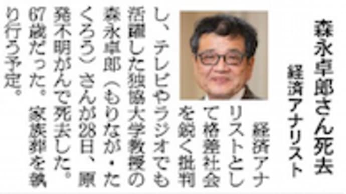森永卓郎さん、逝去