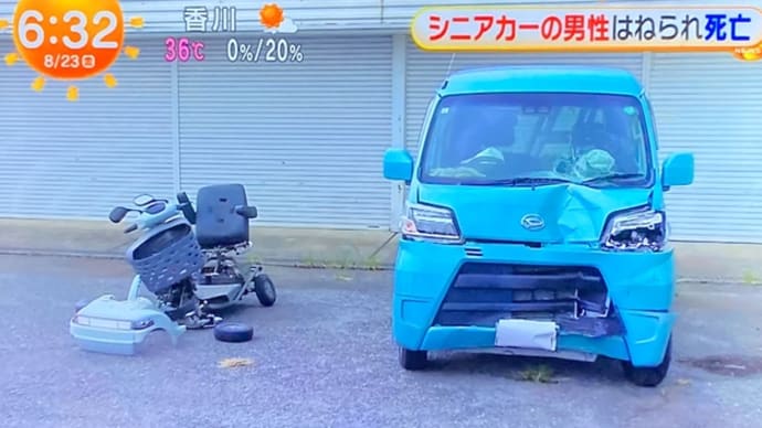 茨城でシニアカーで勝手に車道を横切って居たジジイが別の高齢男性の軽バンに撥ねられる