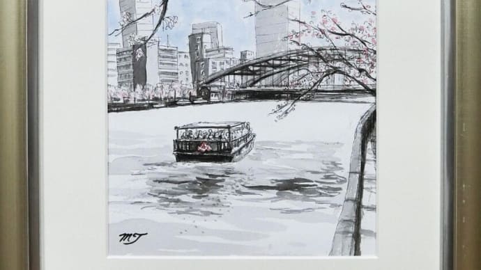 「 Pカラー イン モノトーン」で描いた「大川の桜」です!
