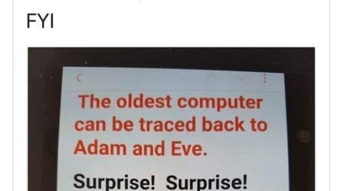 Adam And Eve's First Computer.  😀😃😄😁😆😅😂🤣😈😇