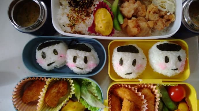 長男、次男、三女お弁当(お顔お弁当)3/17