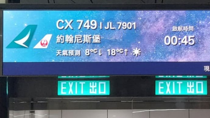 世界一周航空券（中断地点までのフライト3回目）香港からヨハネスブルグへ