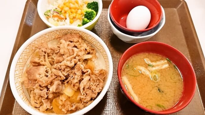 すき家(新川永代橋店)で牛丼(並)のランチセット(2021年6月9日)