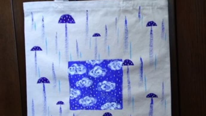 my bag 四角 白地 blue