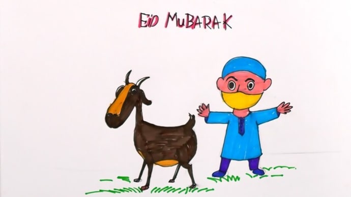 How to Draw Eid-ul-Azha Scenery | Easy Eid Scenery Drawing | cartoon Drawing | Sing pen Drawing
