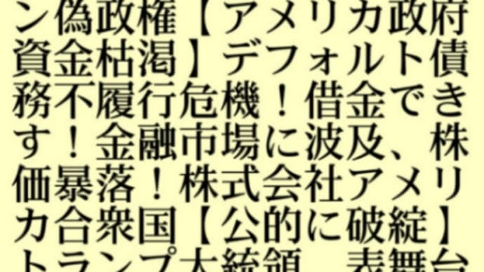 トランプ快進撃!バイデン偽政権【アメリカ政府資金枯渇】デフォルト債務不履行危機!借金できす!金融市場に波及、株価暴落!株式会社アメリカ合衆国【公的に破綻】トランプ大統領、表舞台へカウントダウン!