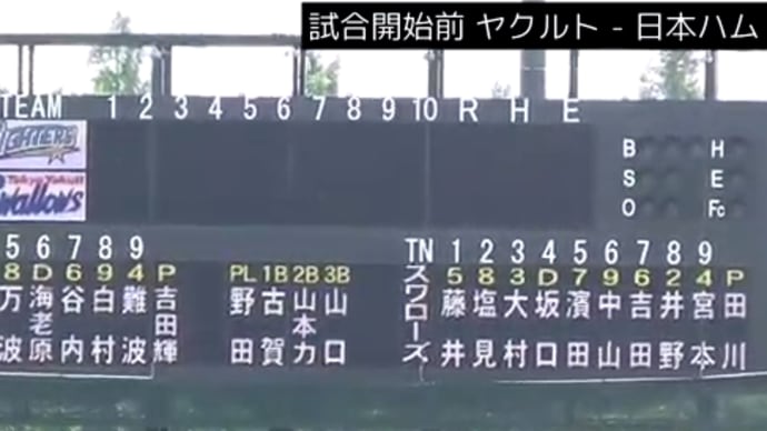 イースタン・ヤクルトvs日本ハム スタメン。(8/31)