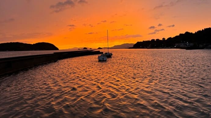 不知火海の夕景　計石港長波止