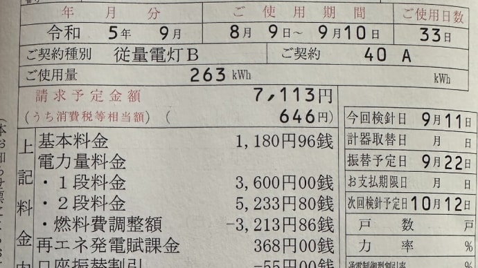 先月分の東京電力電気使用量 電気代