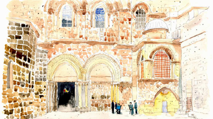 エルサレム旧市街の聖墳墓教会　世界わがスケッチの旅