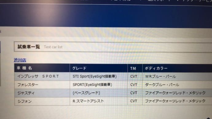 今日の試乗車ラインナップ