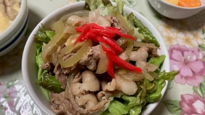 豚丼と豆腐と卵の中華スープ