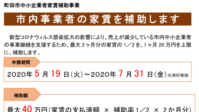 町田市が15%減収になった中小企業に家賃補助を開始