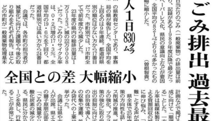 県民のごみ排出 過去最少