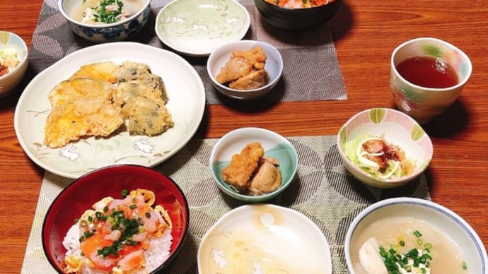 海鮮丼&鶏もも肉と里芋の揚げだし