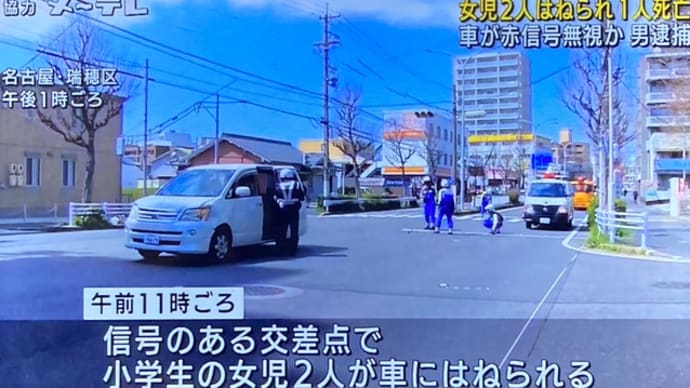 愛知でクソ外道がワゴン車で赤信号無視して少女2人を撥ねて1人を殺害