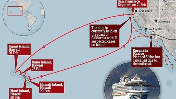 加州がクルーズ船の入港拒否　ウイルスで乗客死亡を受けて。「パニックはない」と乗客
