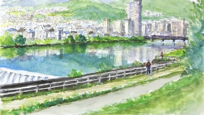 今日は「武庫川」の絵を描きました！