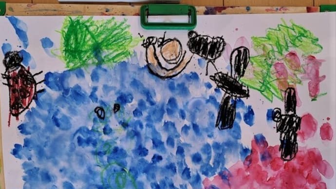 幼稚園絵画教室 アジサイの花 絵の具のにじみを生かして