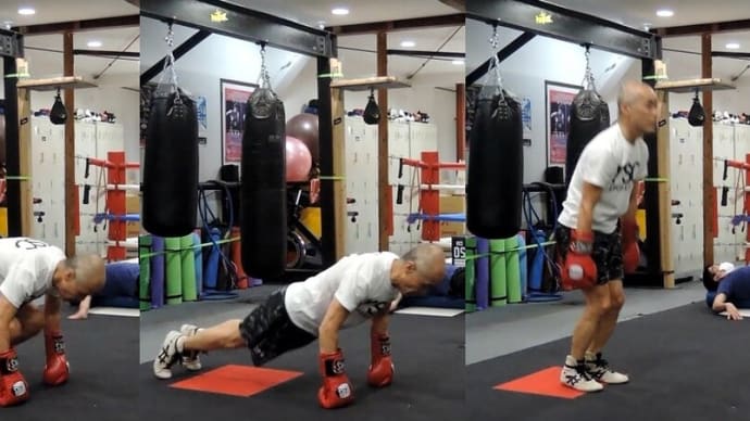 あしたのジャッキー(バーピー編) did Burpees at the Upstart boxing gym