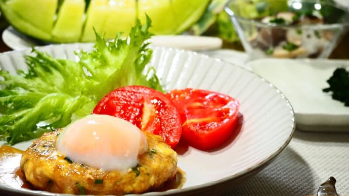 ♪チキンハンバーグの照り煮&ほうれん草のおひたし♪