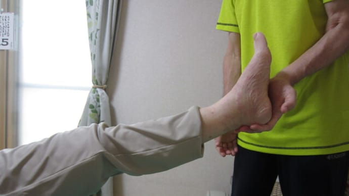 両手で脚を持ち上げなければ乗用車に乗降できない左脚