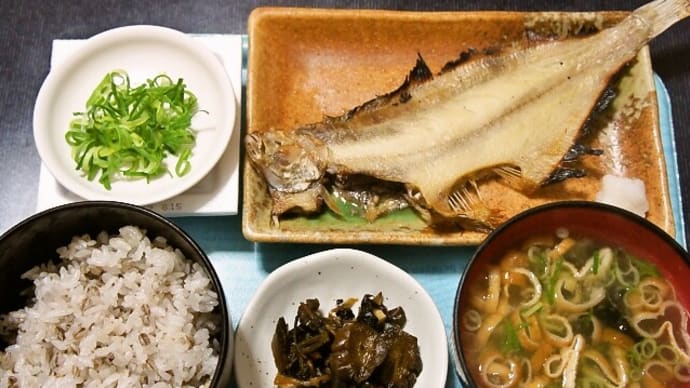 家で釣魚の焼魚定食(カレイの干物他）（2019年8月14日）