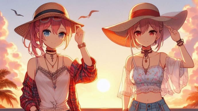 【注目!】夕陽に輝く麦わら帽子!キュートな少女イラストグッズ販売開始!