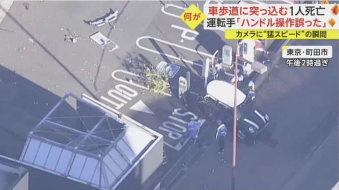 1/10東京町田市の都道での路外逸脱・自転車男性跳ね飛ばされて死亡