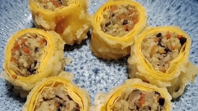 【02/01朝食】竹の子卵春巻、オイスターソースが効いてるんだね:D