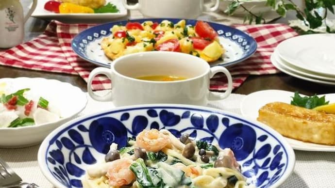 ☆ほうれん草とえびのクリームスパゲティ&オープンオムレツ☆
