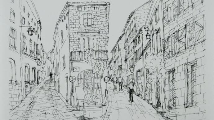 フランス「コルド・シュル・シェル」のペン描き下絵です