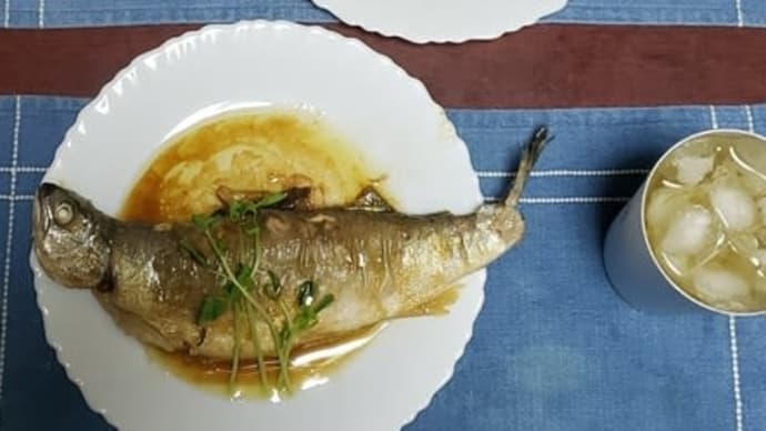 ヒメマスソテーと秋なすパスタ