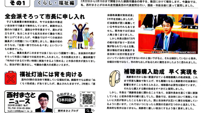 釧路市議会 2月議会報告 子どもの医療費18歳まで無料化拡充