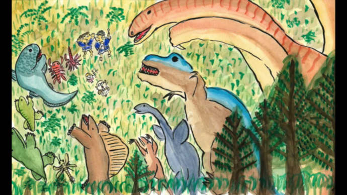 絵本「おどりやきょうだいよっちとまーご」〜恐竜たちを蘇らせる兄弟の話〜15/24