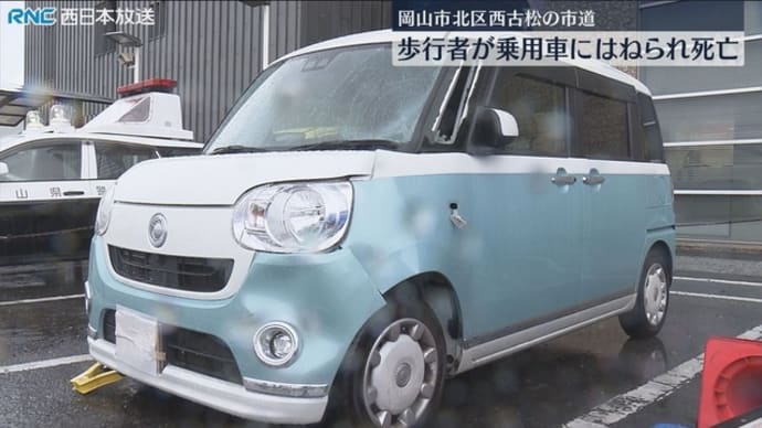 岡山でヴォケが車道を横切りやがって軽乗用車に打つかって自業自得でくたばる