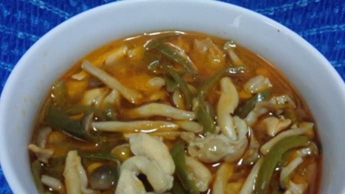 【09/02昼食】有田鶏ももハバネロ＆スイートチリソース炒め鶏ガラスープ仕立て、残り物ね：P