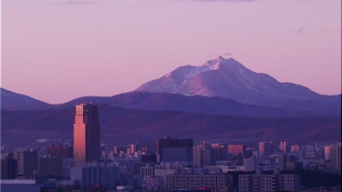 朝焼けと森の積雪。
