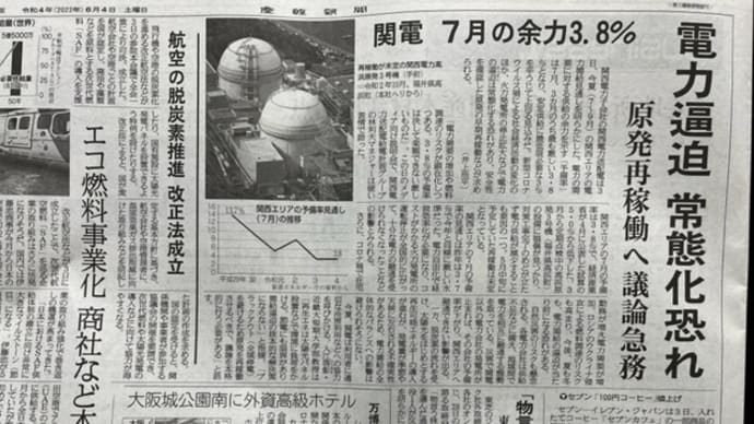 ブラックアウト(全域停電)を避けるため原発を再稼働させるべきで、議論を本格的に行う必要がある。