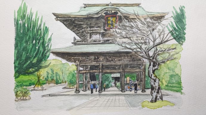 2023.11.13 : 写生会(11.11建長寺 三門)の絵の仕上げ
