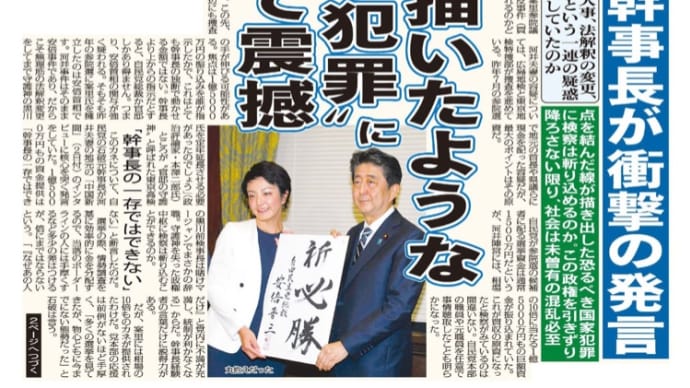 何故自民党本部(安倍晋三うじ)は1億5千万円も渡したのか 河井くない夫妻